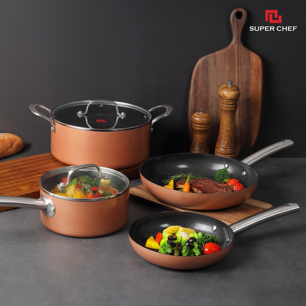 Bộ 4 Nồi Chảo Chống Dính Black Diamond Super Chef Bền Bỉ, Chống Dính Tốt Hơn