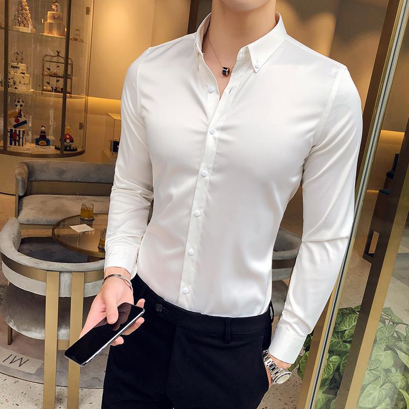 Áo Sơ Mi Vải Lụa Bóng Phong Cách Anh Quốc 2020 Cao Cấp Cho Nam