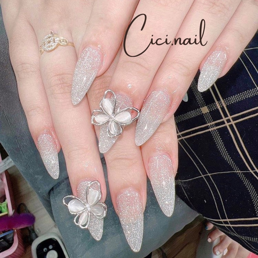 [CICI.NAIL] Nail Box Móng Úp Thiết Kế Tròn Nhọn Mắt Mèo Kim Cương Lấp Lánh Đính Charm Buom Đá Loại Mới