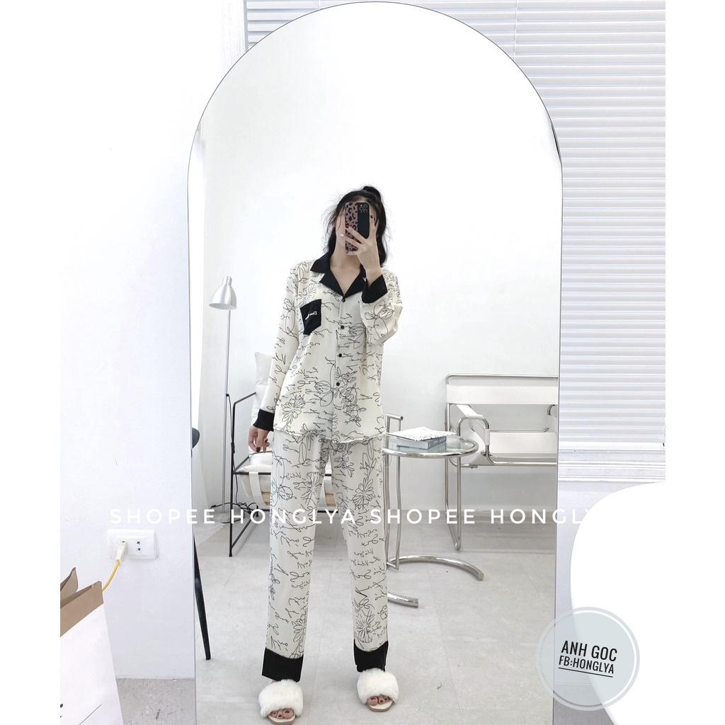 Bộ đồ ngủ Pijama Lụa hình chất mango Dài tay quần dài hot hit
