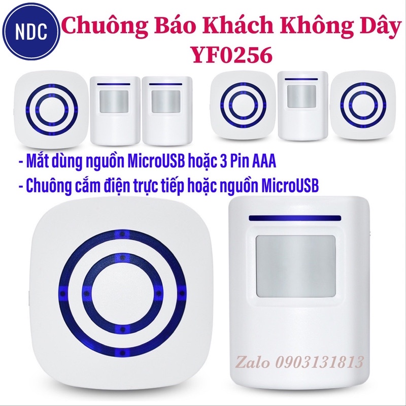 Chuông Báo Khách YF0256 (LOẠI 1) Kết Hợp Báo Trộm Không Dây Thông Minh 38 Kiểu Chuông