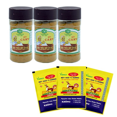 Combo 3 Hũ Bột Cà Ry Việt Ấn (50gr/hủ)  Tặng Kèm 03 gói Bột Ngũ Vị Hương (10gr/gói)