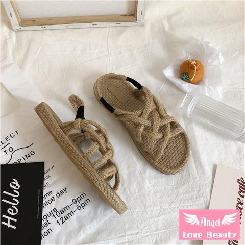 [Bán Chạy] ~ Giày Sandal Dây Rơm Bện Đế Phẳng Phong Cách La Mã Thời Trang Mùa Hè 2022 Mới Cho Nữ