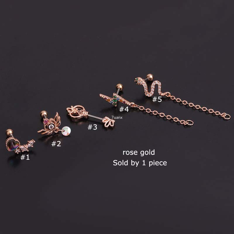 1 Khuyên Tai Hình Rắn/ Trái Tim Đính Đá Zircon Nhiều Màu 20gauge