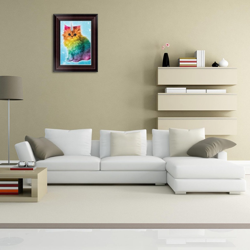 Tranh Thêu Chữ Thập Đính Đá Kim Cương 5D DIY Hình Vẽ Mèo Nhiều Màu Sắc