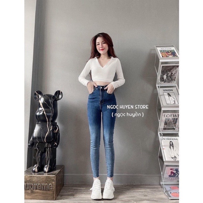 [ GIÁ RẺ ] Quần jean Ôm loang xanh đậm TC001