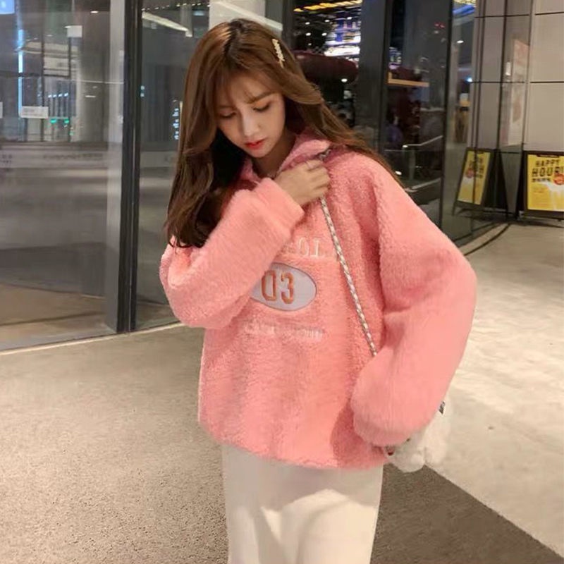 Áo Sweater cổ cao dáng rộng lót nhung dày dặn giữ ấm thời trang thu đông cho nữ