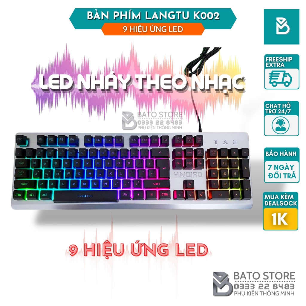 (LED NHÁY THEO NHẠC) Bàn phím máy tính Langtu K002 Phiên bản mới 9 hiệu ứng LED, khung kim loại chắc chắn - BH12T