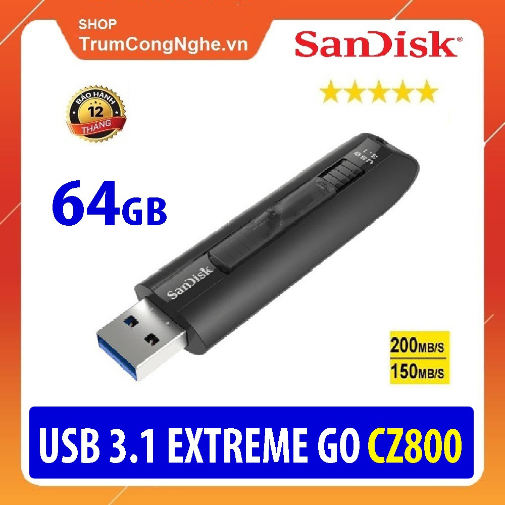 USB 3.1 Sandisk Extreme Go CZ800 64GB Tốc độ Siêu Cao