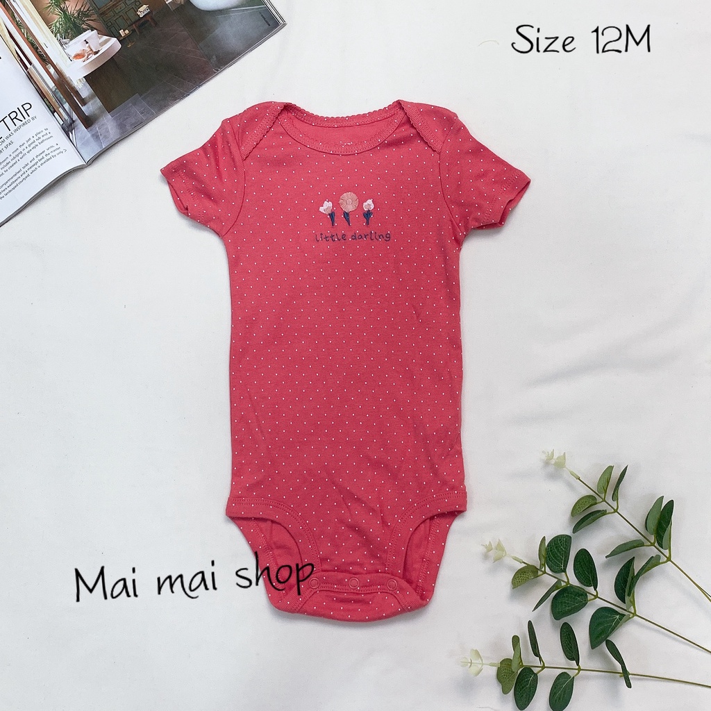 (9-12M chọn màu- gái) Body chip TAY NGẮN CÁNH TIÊN xuất dư cổ tròn, cổ đáp chéo cho bé gái sz 9-12M- Bộ liền thân cho bé
