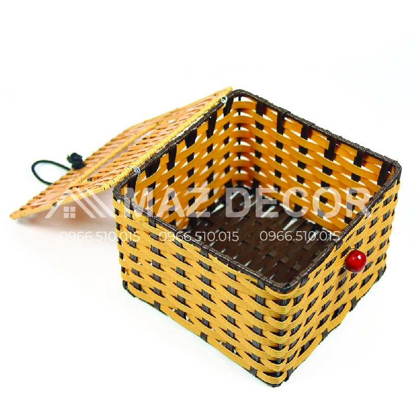 [Sỉ] Hộp đựng khăn giấy nhựa giống mây để giấy ăn vuông có nắp đẹp dày dặn