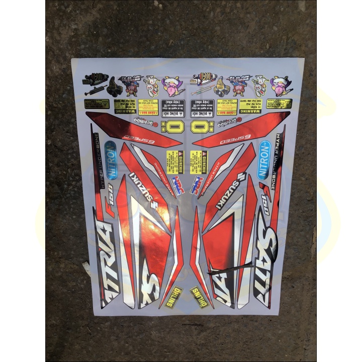 ( Quí khách vui lòng mang ra tiệm cho thợ dán ) Tem satria fi đỏ đen CROM cao cấp