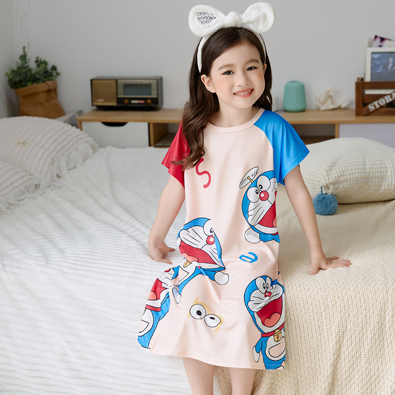 Đầm Ngủ Cotton Ngắn Tay In Họa Tiết Hoạt Hình Cho Bé Gái