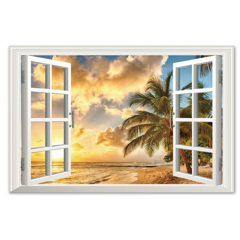 Decal Cửa sổ Hawaii dán tường đẹp - PVC vinyl - DCS025