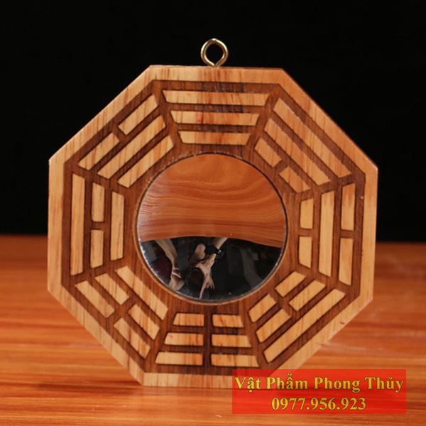 Gương Tiên Thiên Bát Quái Gỗ Đào Cầu Lồi Trừ Tà