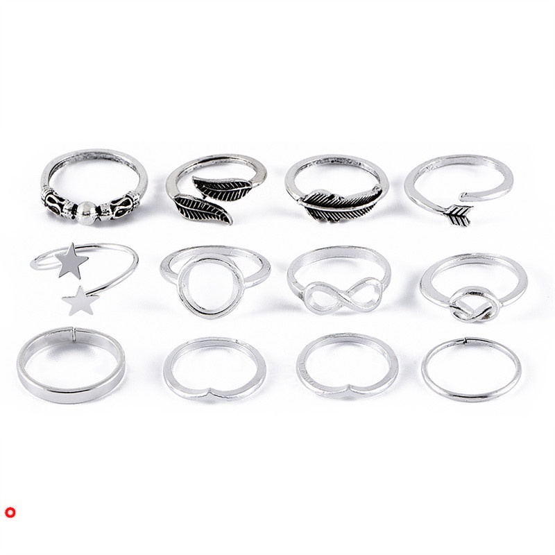 Set 12 nhẫn đeo tay kim loại thời trang dành cho nữ