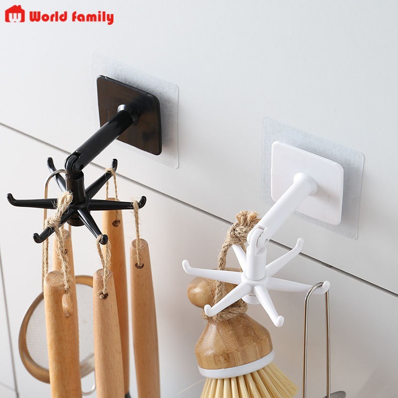Móc Dán Tường 6 Chấu Có Thể Xoay 360, Móc Treo Đồ Nhà Bếp Nhà Tắm Tiện Lợi Đa Năng