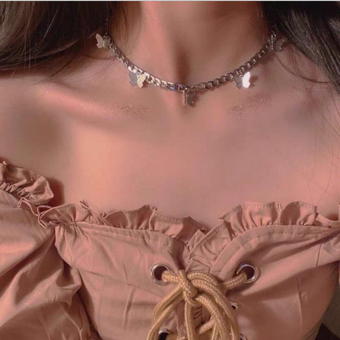 Vòng cổ choker mắt xích xi mạ vàng phối mặt bướm và ngôi sao thời trang cho nữ