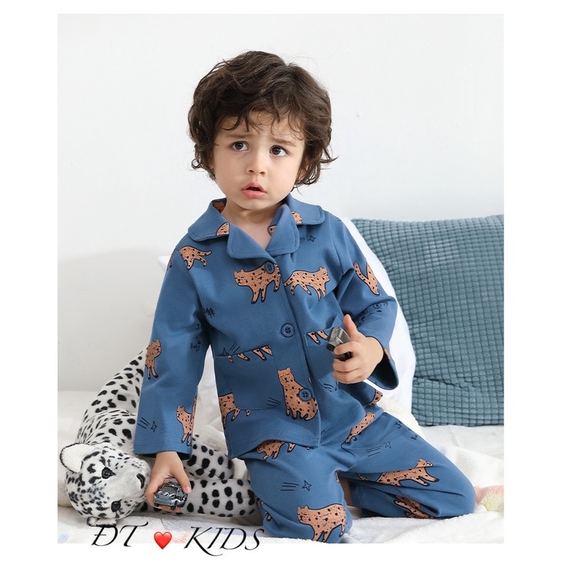 Bộ Pizama Chất Đũi Xốp Thấm Hút Mồ Hôi Cho Bé, Bộ Pijama hình beo 5 màu cho bé