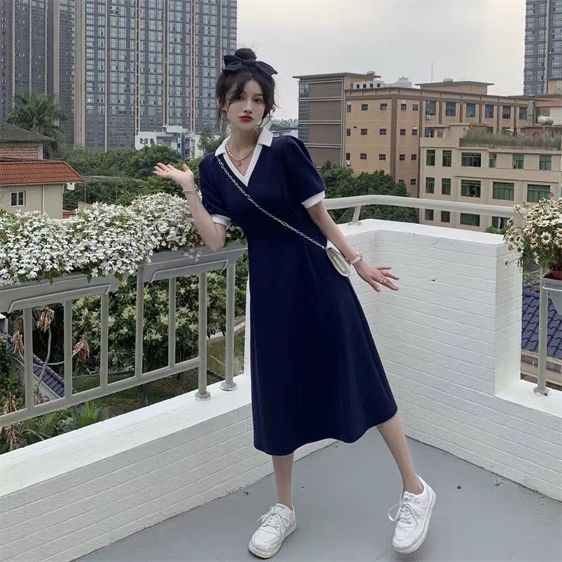 Đầm chữ A IELGY cổ V màu sắc đơn giản thời trang cho nữ