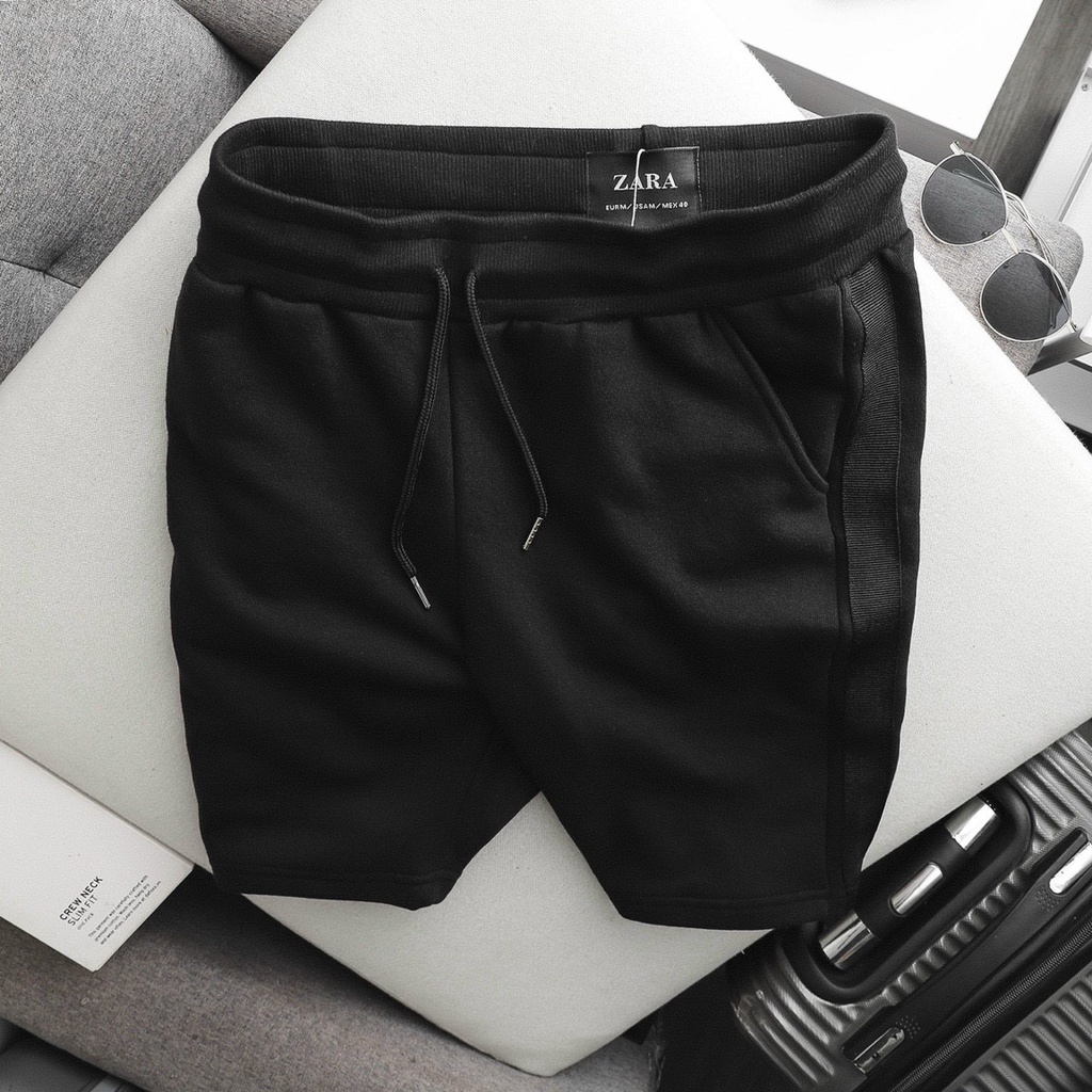 Quần short nam Basic Short With Tripped. size S M L XL  Chất cotton nỉ bông, bo dệt đồng màu