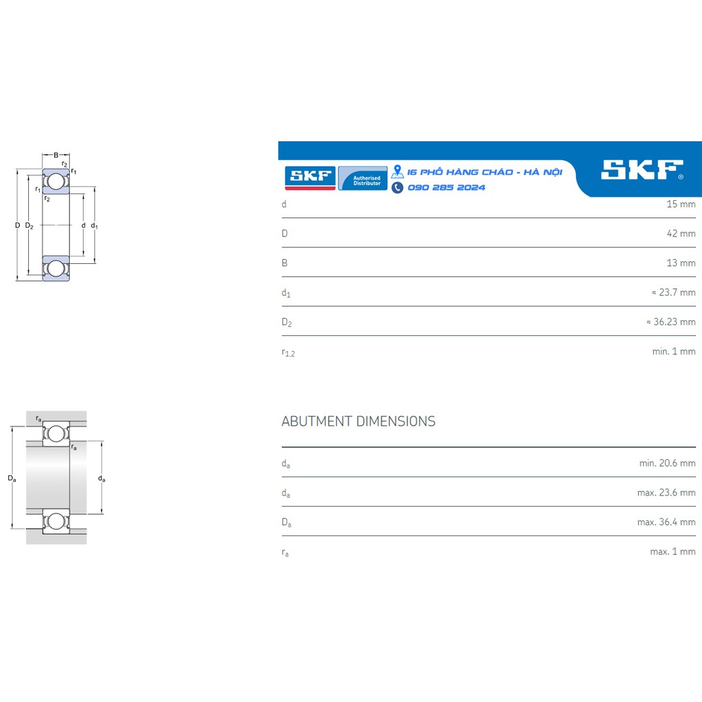 VÒNG BI SKF 6302-2RSH chính hãng