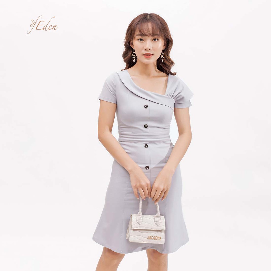 Đầm công sở nữ thời trang Eden dáng ôm body tay ngắn cách điệu tôn dáng sang trọng lịch sự - D393