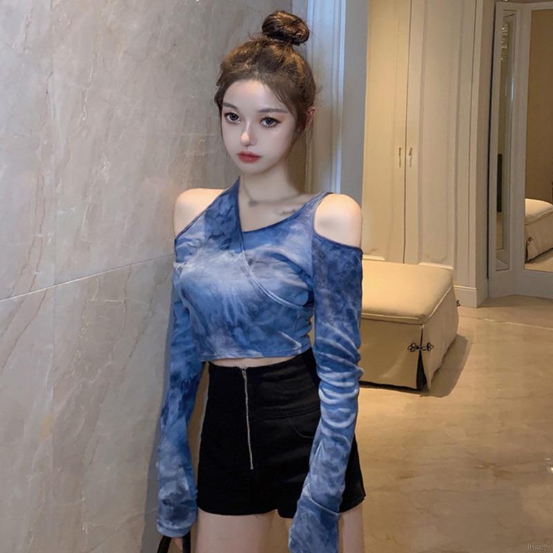 Áo thun tay dài cổ chữ V thời trang Hàn Quốc quyến rũ cho nữ