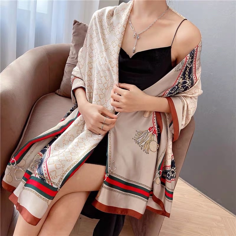 Khăn choàng cổ lụa cao cấp in hình dây xích size 90x180cm - Maben