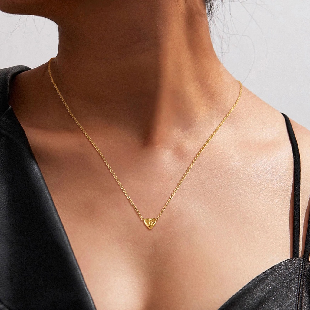 Vnox Vòng cổ Mạ Vàng 14K Mặt Hình Trái Tim Khắc Chữ Thời Trang Cho Nữ