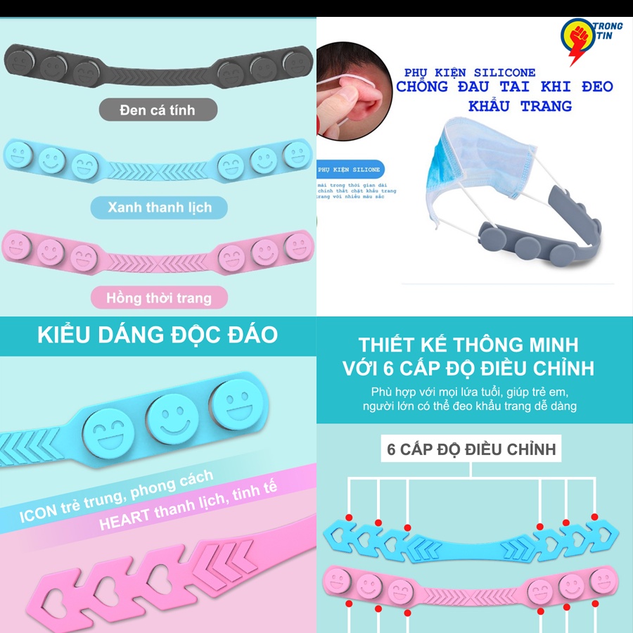 Đai đeo khẩu trang chống đau tai  dây đeo khẩu trang người lớn trẻ em tiện dụng điều chỉnh 6 cấp độ