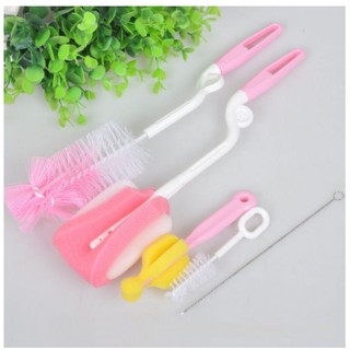 Bộ cọ rửa bình sữa và núm ty 5 chi tiết, Dụng cụ vệ sinh bình sữa núm ti 5 chi tiết tiện dụng