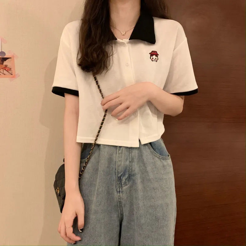 Áo Thun polo Tay Ngắn Dáng Rộng Phong Cách Hàn Quốc Dành Cho Nữ
