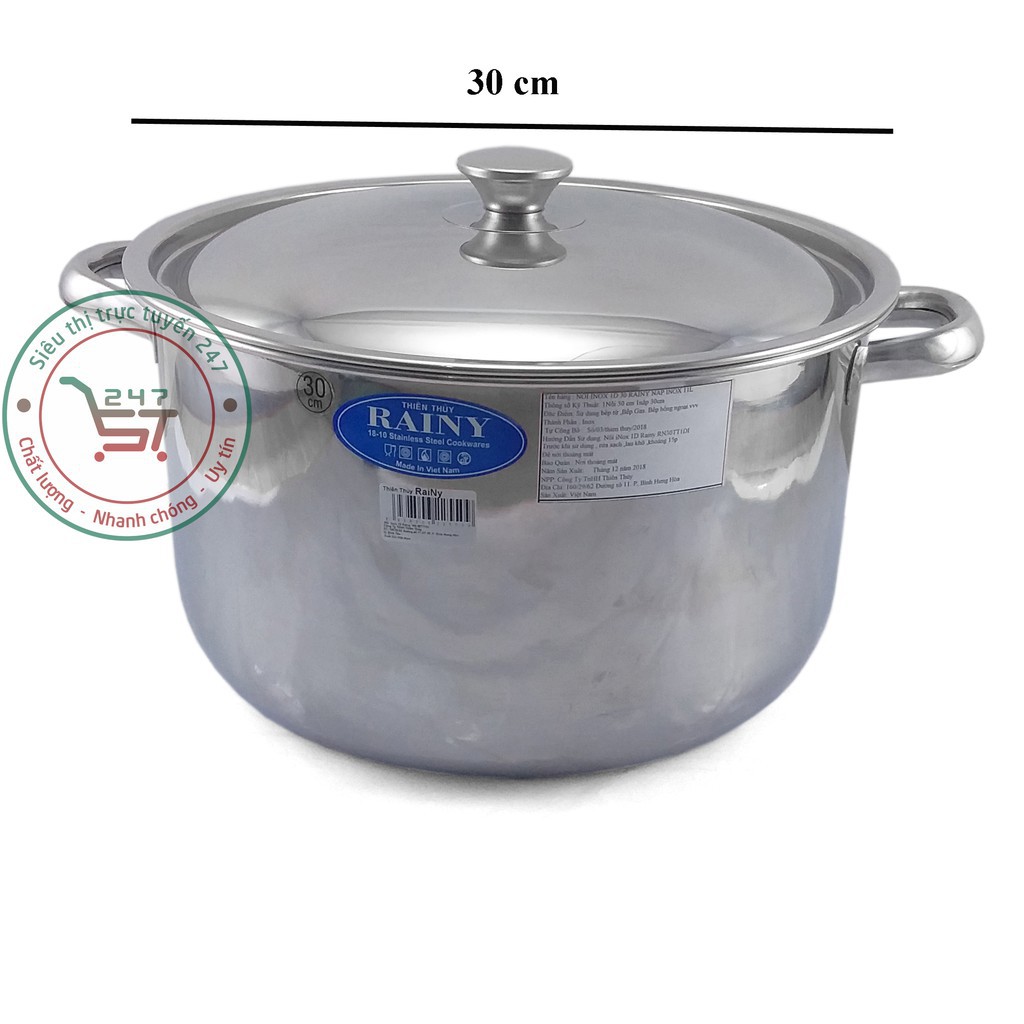 Nồi inox 30 cm 6 rem nắp inox Rainy RN30IDI bền đẹp sáng bóng