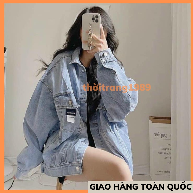 Áo khoác jean nữ trơn màu xanh, đen- áo khoác ngoài from rộng UNISEX chất bò dày dặn phong cách ulzzang hàn quốc MAY2