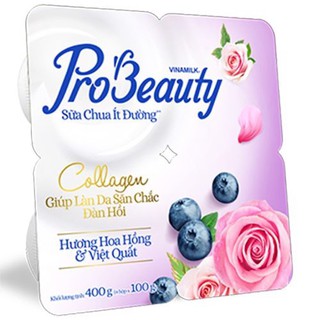 Sữa Chua Ăn Vinamilk Probeauty Hương Hoa Hồng Và Việt Quất - Vỉ 4 hộp x 100g