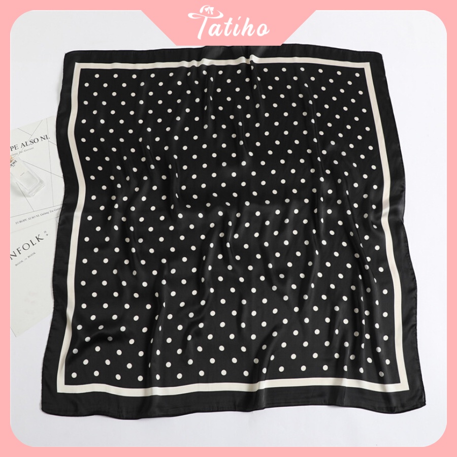 Khăn Lụa Vuông Turban Cao Cấp Họa Tiết Chấm Bi Làm Áo Quàng Cổ - Chất Liệu Silk - 90x90cm - Tatiho - Mã KL056
