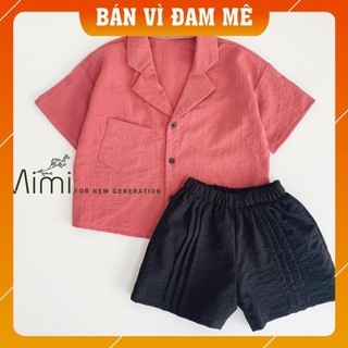 [THIẾT KẾ ĐỘC QUYỀN] Bộ sơ mi cổ VEST đũi hàn sành điệu cho bé trai - Bộ quần áo bé trai cao cấp