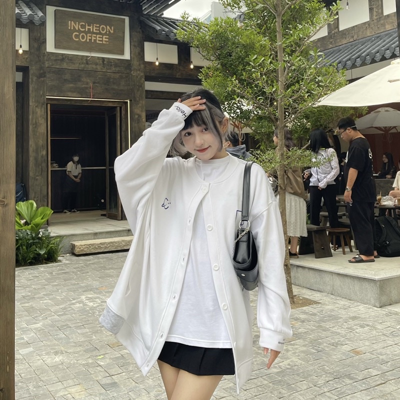 Áo khoác cardigan nữ Hologram trắng xám phong cách nữ sinh Châu Á, Hologram cardigan