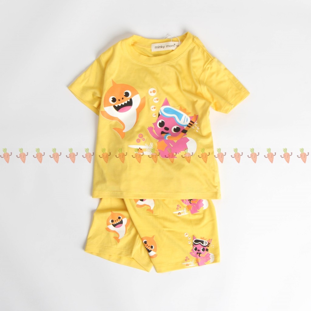 [SALE] Bộ Cộc Tay Cho Bé Trai, Bé Gái Minky Mom Vải Thun Lạnh Họa Tiết Baby Shark, Đồ Bộ Cho Bé Mặc Hè MKM2118