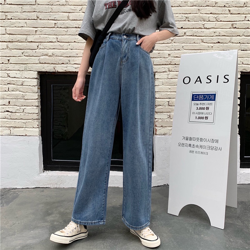 Quần jeans nữ lưng cao ống đứng thời trang Hàn