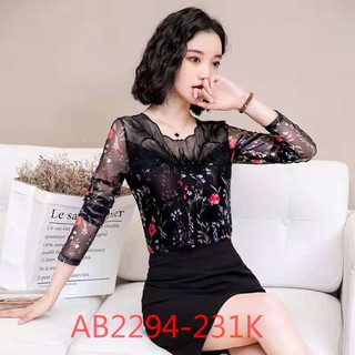 (AB2294) Áo thun nữ hoa nhỏ trẻ trung tay phối lưới cổ ren lưới dễ thương siêu sang chảnh