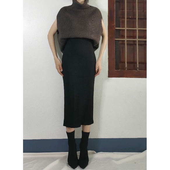 set áo len cánh dơi cổ cao chân váy ôm