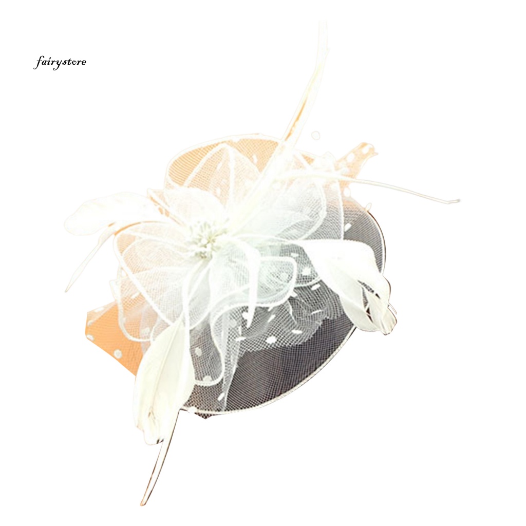 Fairystore| Cài Tóc Hình Nón Đính Hoa Và Lông Vũ Cho Cô Dâu