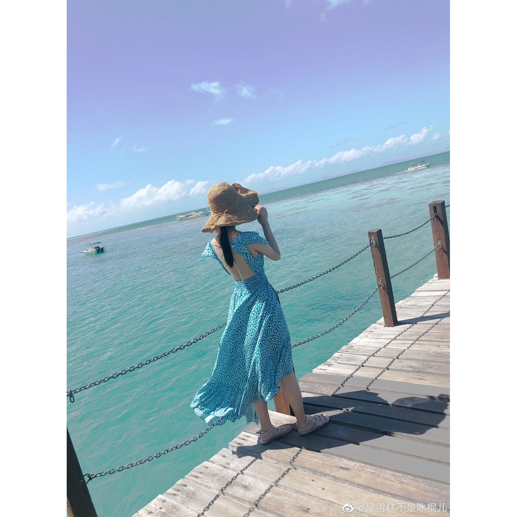 [thoa_shop] Đầm maxi hoa bi xanh - Đầm du lịch bán chạy số 1