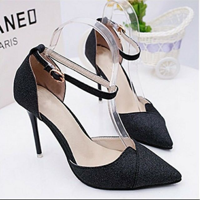 giày cao gót size nhỏ cao 10 phân size 32 33 34 kim tuyến đen
