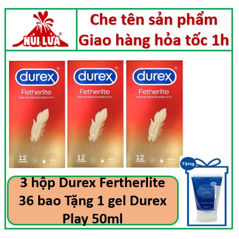 [COMBO] 3 hộp Bao cao su Durex Fertherlite TẶNG Gel Play