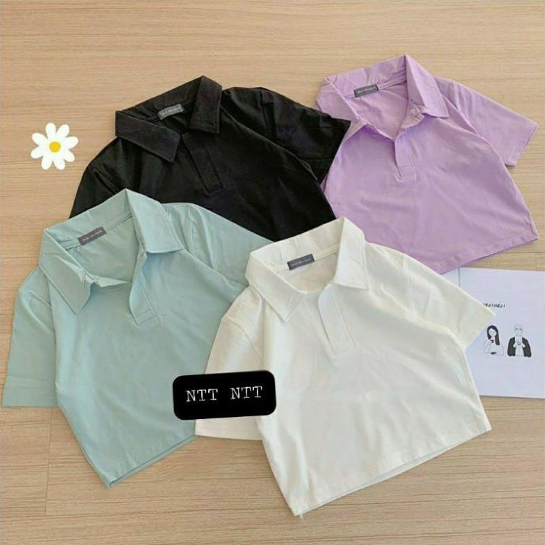 áo croptop cổ bẻ nữ BORIP LOẠI TỐT DÀY DẶN, CO GIÃN, THẤM HÚT[HÀNG THẬT GIÁ THẬT]