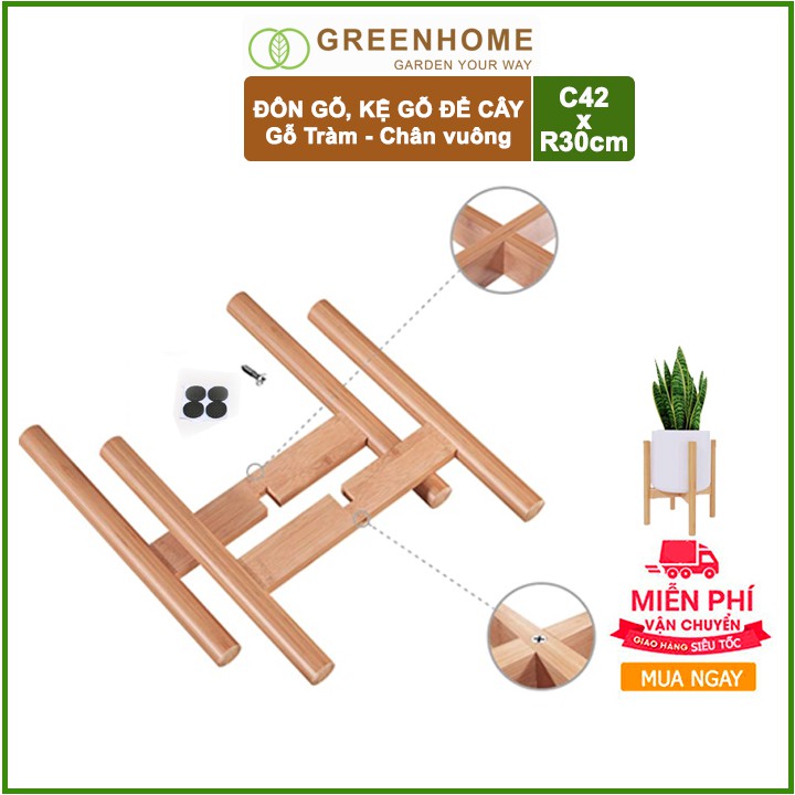 [FREESHIP 70K] Đôn gỗ, kệ kê chậu cây nội thất bằng gỗ Tràm chân Vuông C42xR32cm- 🎁Tặng kèm dĩa lót D27cm🎁