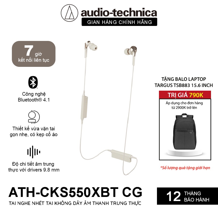 Tai Nghe Bluetooth Nhét Tai inear Audio Technica Solid Bass ATH-CKS550xBT - Hàng Chính Hãng